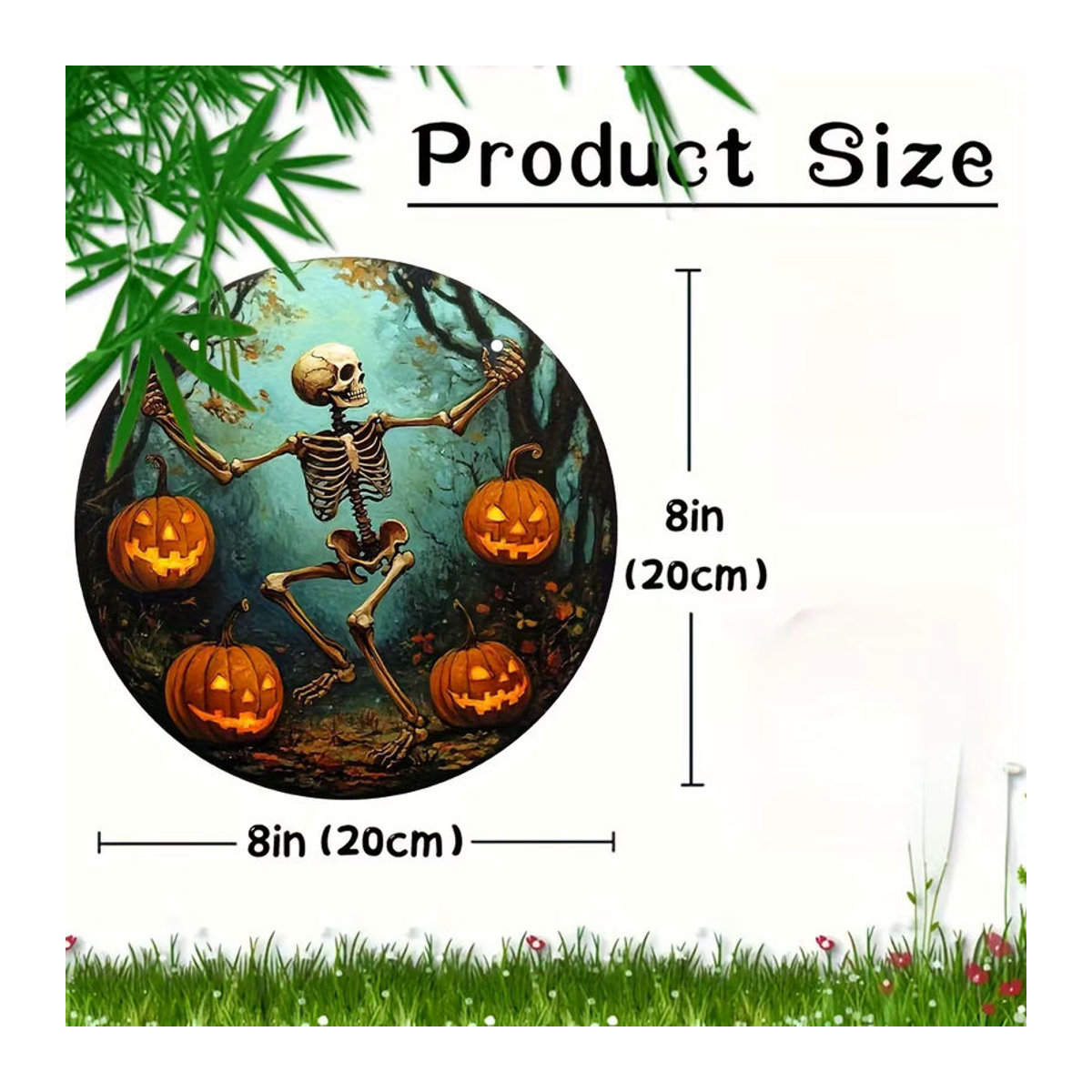 Runde hölzerne Halloween-Hängedekoration im Vintage-Stil mit Schädel und Kürbis, mehrfarbig - Bild 6