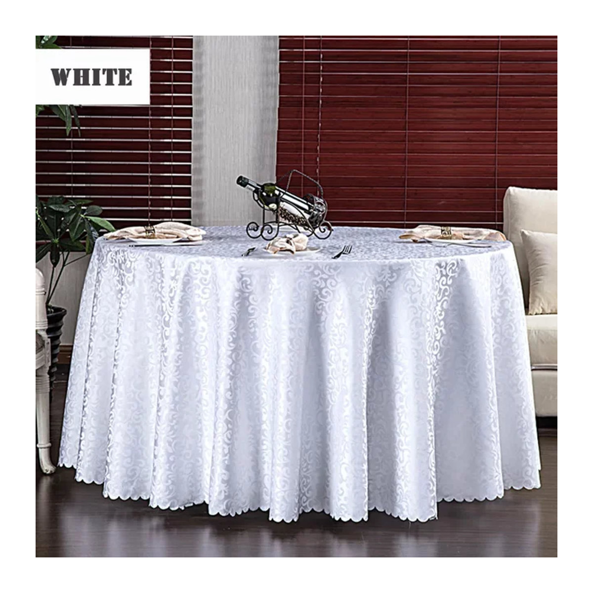 Runde Jacquard Tischdecke aus Polyester für Hochzeiten und Veranstaltungen in Weiß und Rot - Bild 1