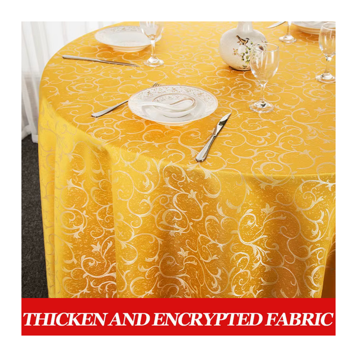 Runde Jacquard Tischdecke für Hochzeit und Bankett in Rot und Mehrfarbig - Bild 2