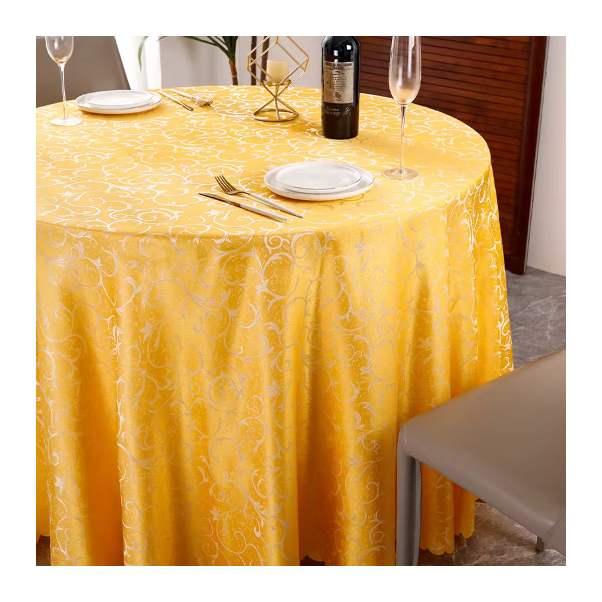 Runde Jacquard Tischdecke für Hochzeit und Bankett in Rot und Mehrfarbig - Bild 4