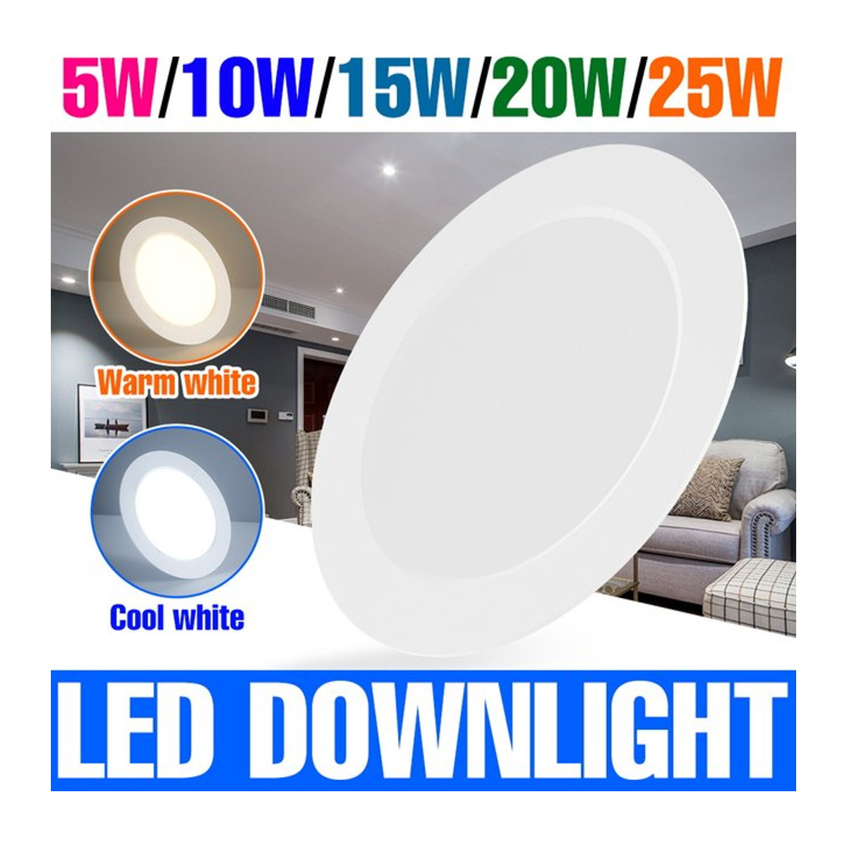 Runde LED-Downlight Einbaustrahler 25 W in Weiß mit kaltweißem Licht für Zuhause und Büro - Bild 1