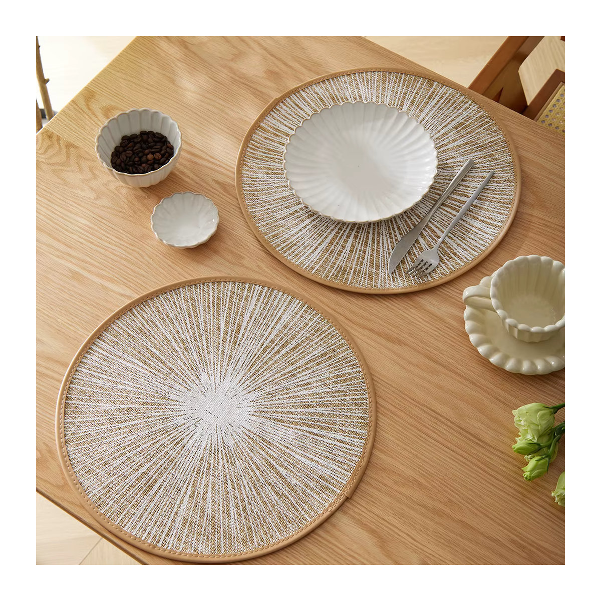 Runde Makramee-Tischsets aus Jute in Beige und Weiß, Durchmesser: 38,1 cm - Bild 3