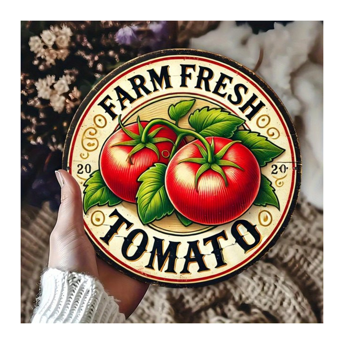 Runde Metall-Wanddekoration mit Tomaten-Motiv im Vintage-Stil, mehrfarbig, Durchmesser: 20,32 cm - Bild 1