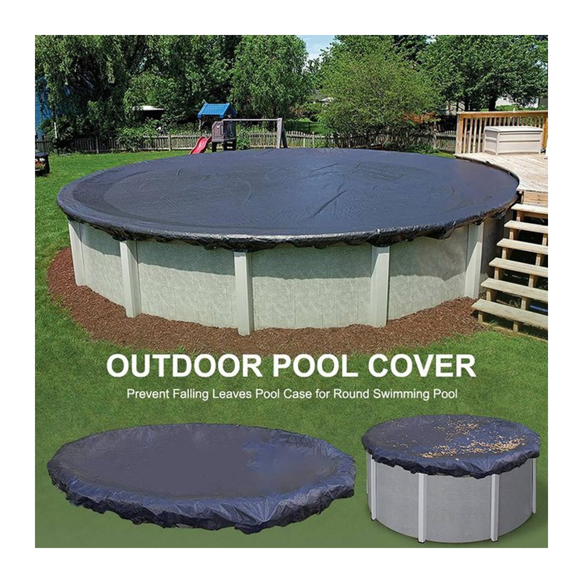 Runde Pool Abdeckung aus 210D Polyester als Schutzhülle gegen Blätter und Staub in Schwarz - Bild 1