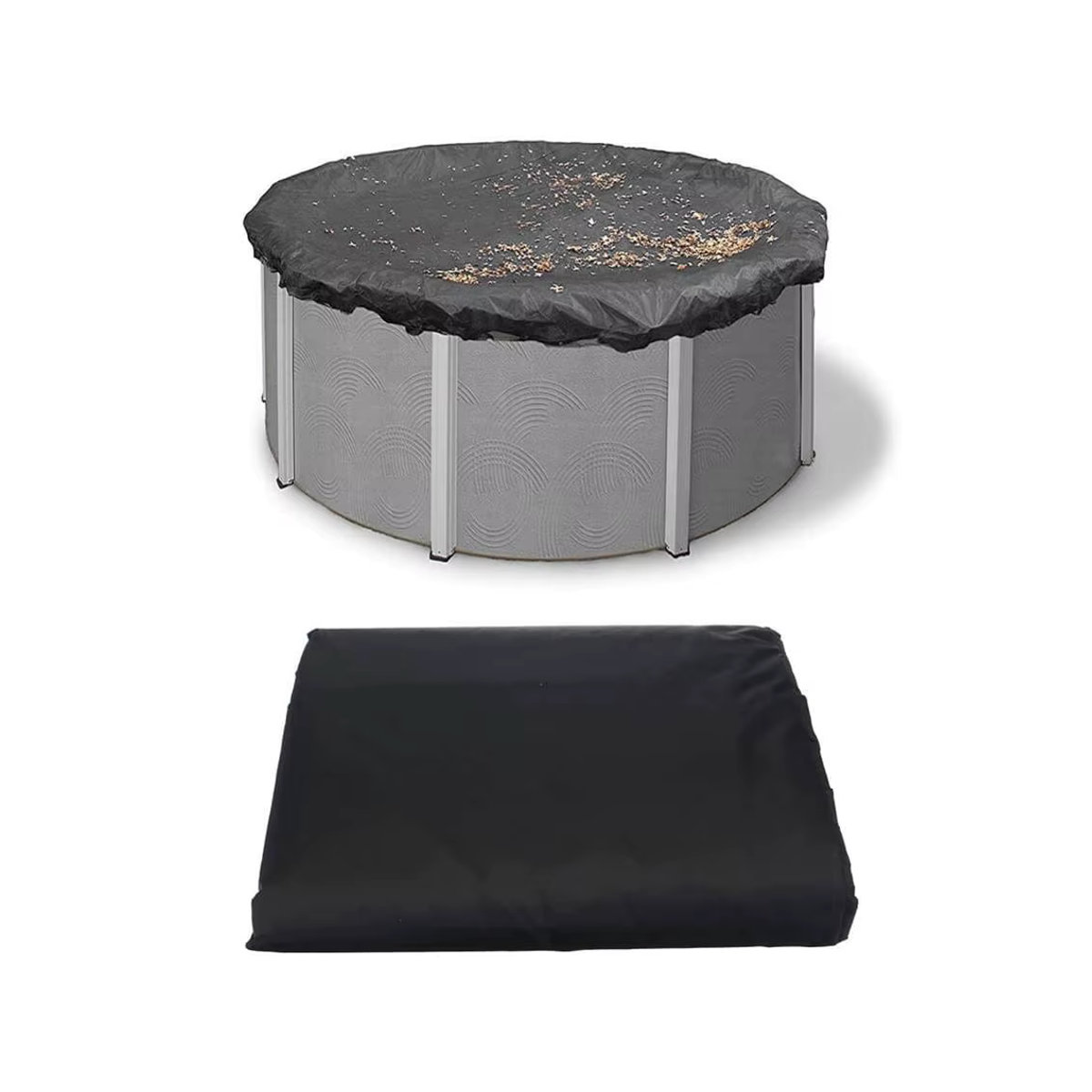 Runde Pool Abdeckung aus 210D Polyester als Schutzhülle gegen Blätter und Staub in Schwarz - Bild 2