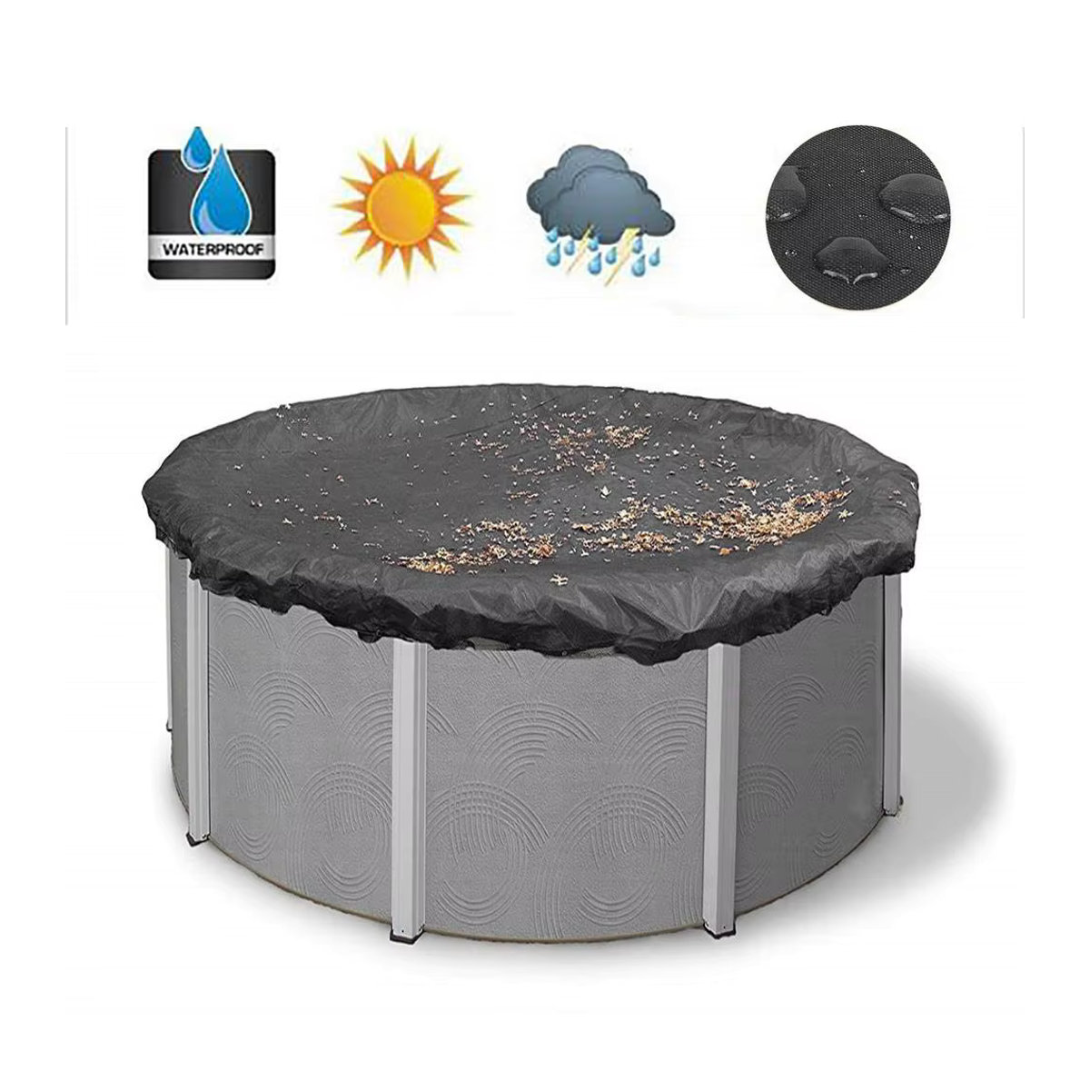 Runde Pool Abdeckung aus 210D Polyester als Schutzhülle gegen Blätter und Staub in Schwarz - Bild 3