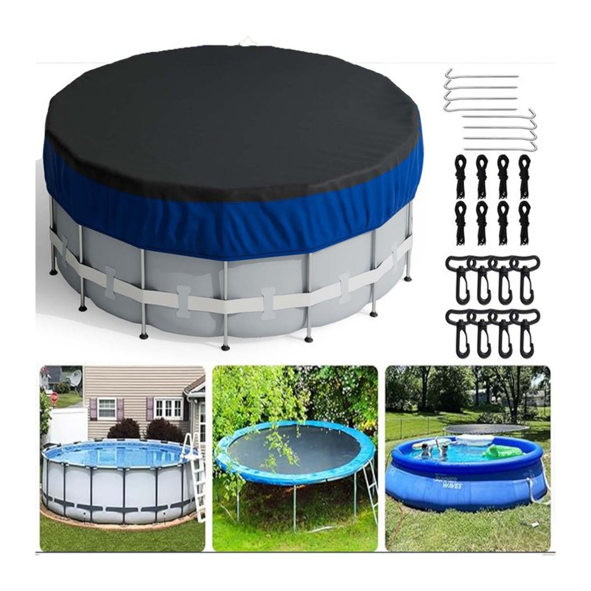 Runde Poolabdeckung aus Oxford-Stoff für oberirdische Pools, wasserdicht und staubdicht, Durchmesser: 5,5 m (18ft) - Bild 1