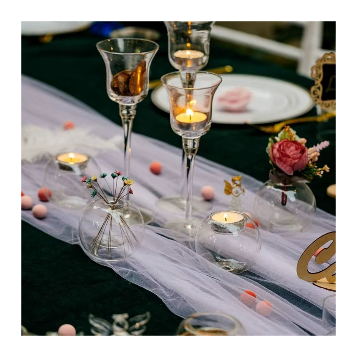 Runde Teelichthalter aus Glas in Transparent für Hochzeit und Dekoration - Bild 5