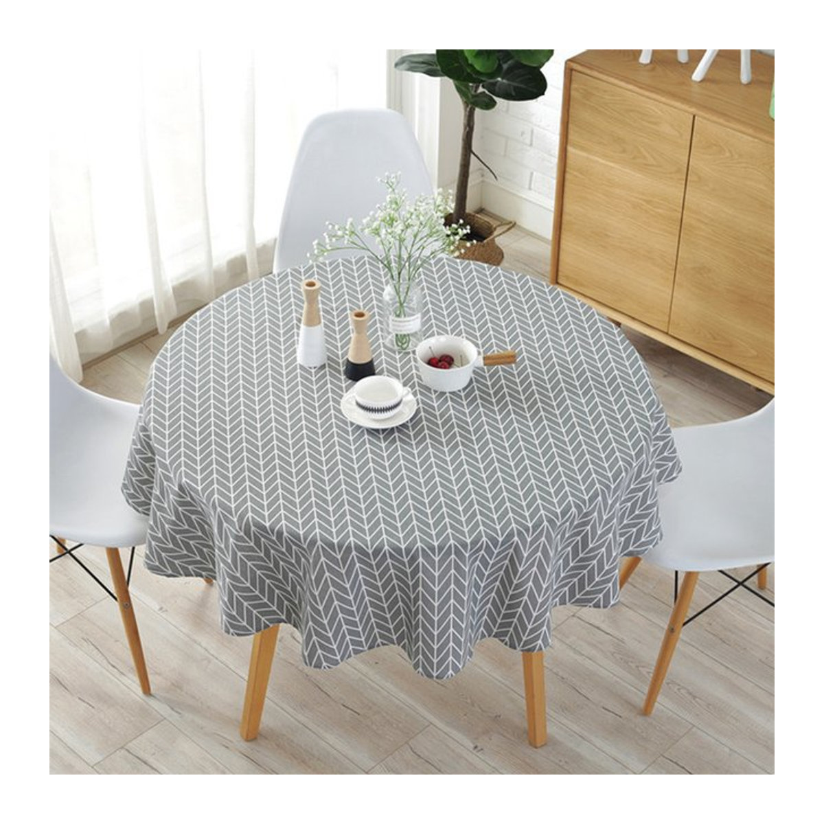 Runde Tischdecke aus Baumwoll-Leinen von Willstar in Grau - Bild 1