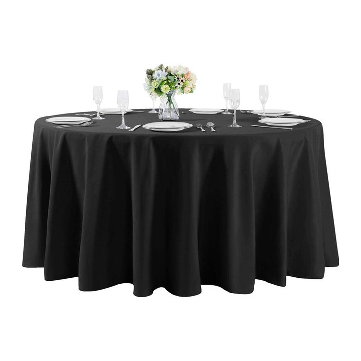 Runde Tischdecke aus Polyester für Hochzeit, Party und Esszimmer in Weiß oder Schwarz - Bild 1