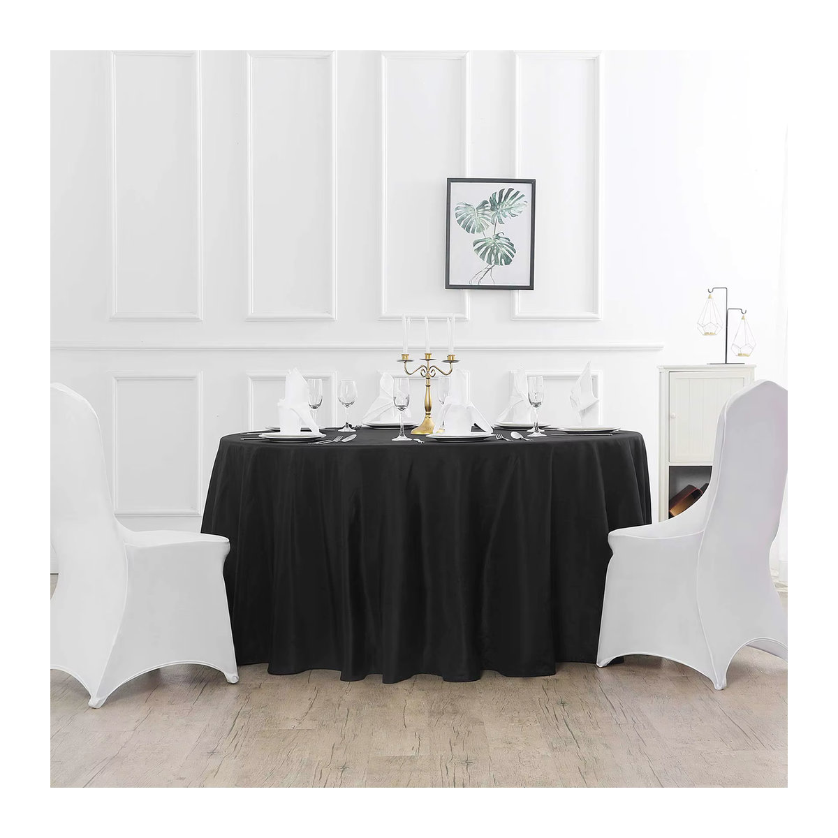 Runde Tischdecke aus Polyester für Hochzeit, Party und Esszimmer in Weiß oder Schwarz - Bild 2
