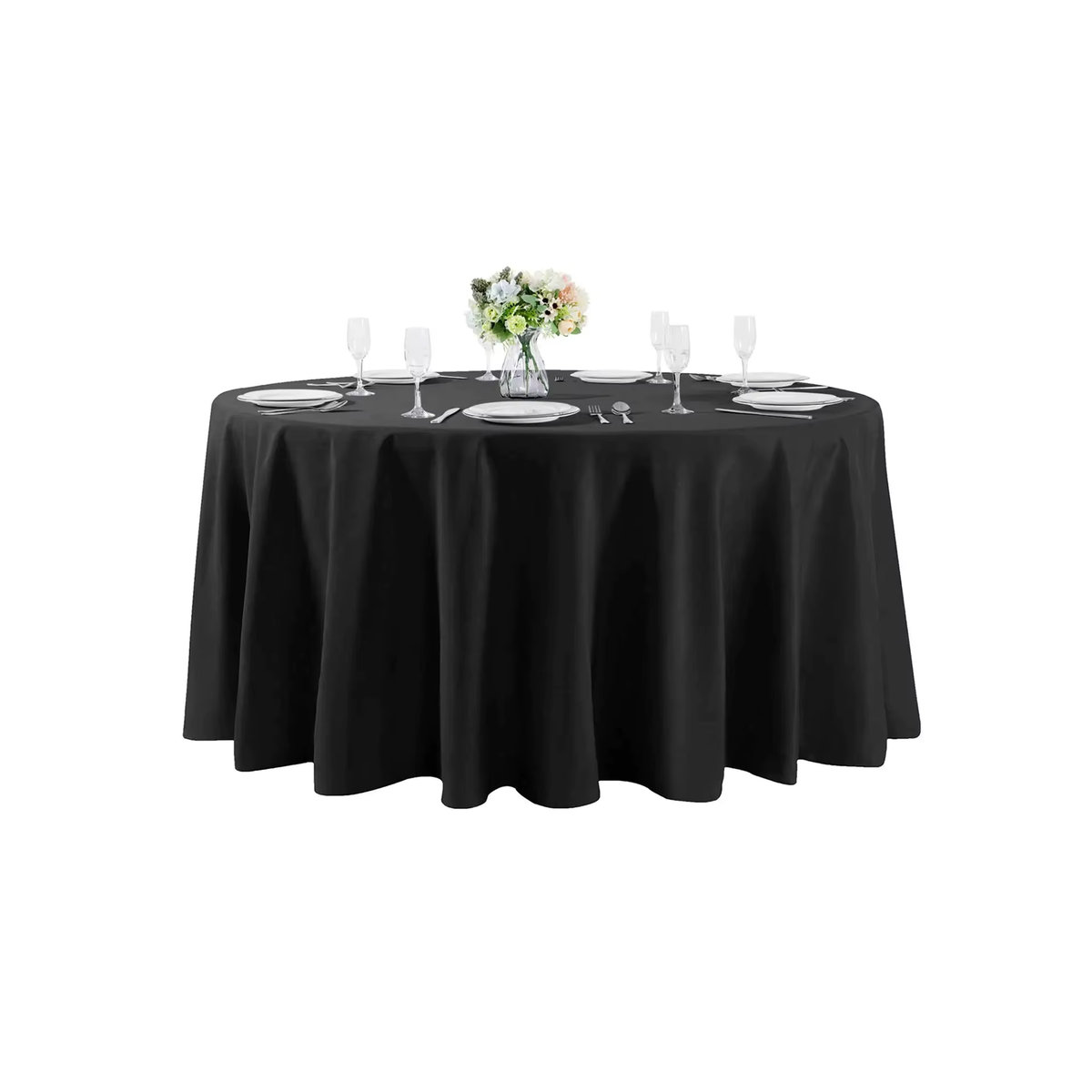 Runde Tischdecke aus Polyester für Hochzeit, Party und Esszimmer in Weiß oder Schwarz - Bild 5