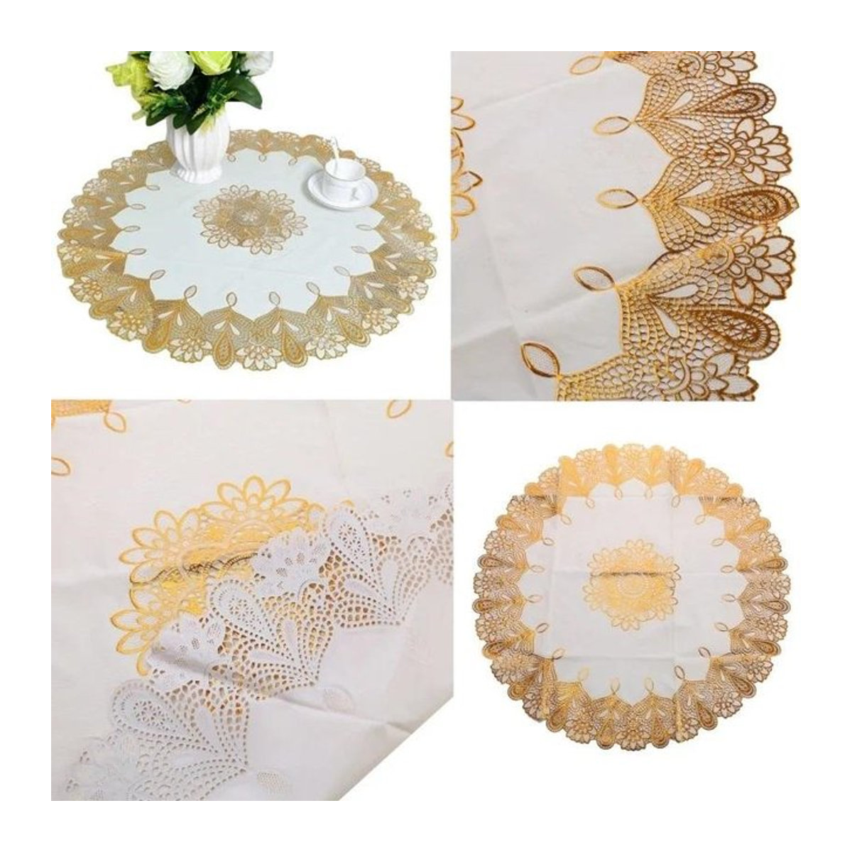 Runde Tischdecke für Events, Hochzeiten und Partys in Gold und Weiß - Bild 1