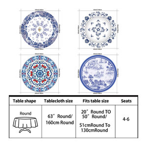 Runde Tischdecke im Retro-Stil mit blau-weißem Porzellan-Design, wasserdicht und vielseitig einsetzbar, Durchmesser: 160 cm