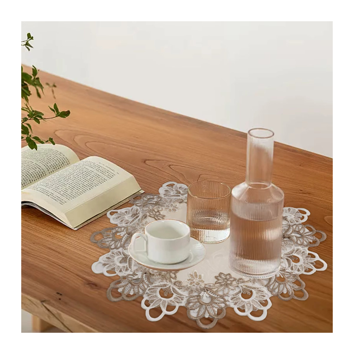 Runde Tischdecke von LEENKEA mit floraler Spitze in Weiß - Bild 3