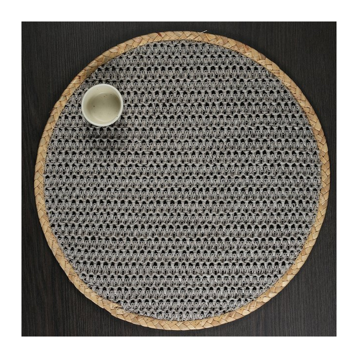 Runde Tischsets aus Papier und Textil in Grau für Hochzeiten und Feiern, Durchmesser: 33,02 cm - Bild 1