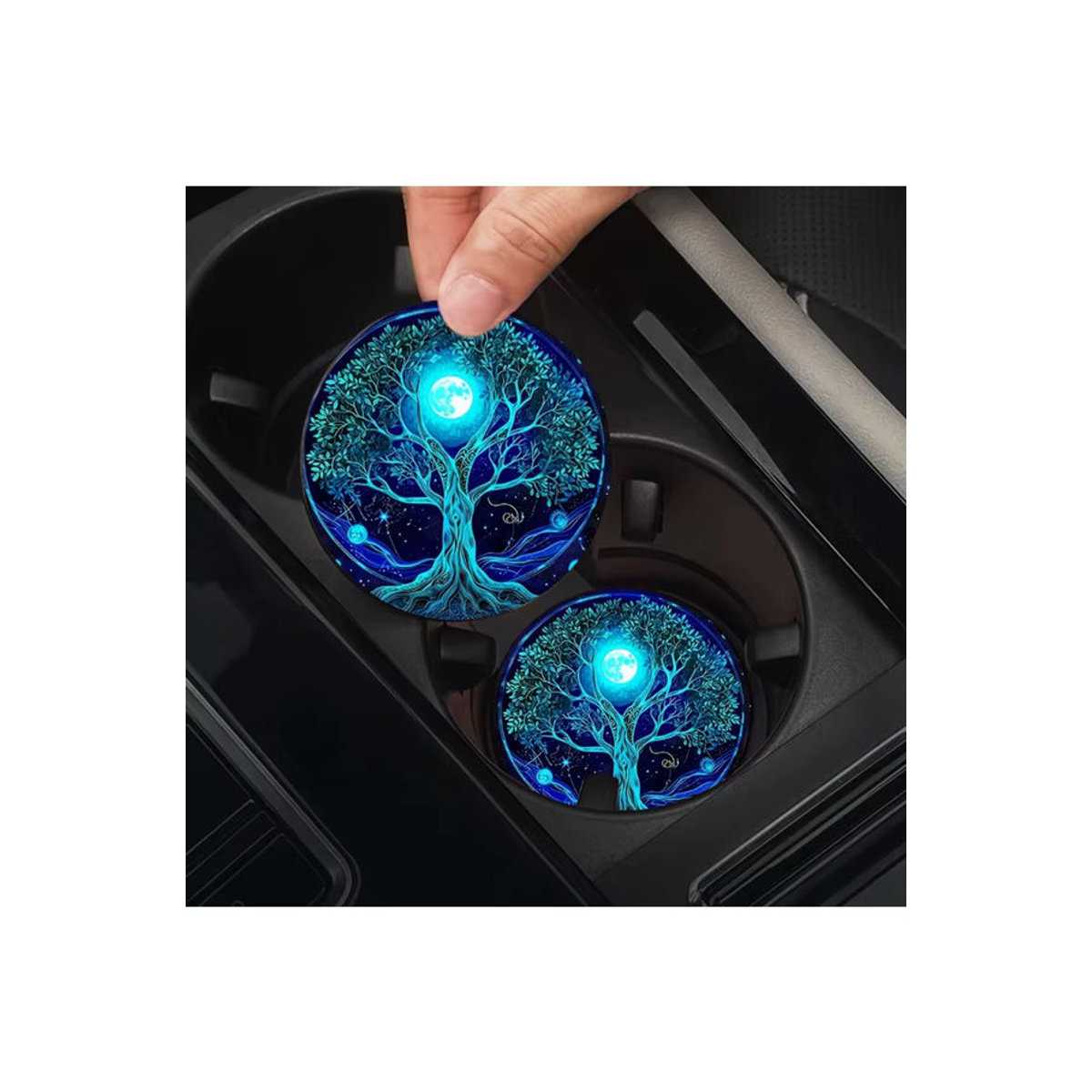 Runde Untersetzer-Matte für den Getränkehalter im Auto mit blauem floralem Ölgemälde-Blumendruck - Bild 3
