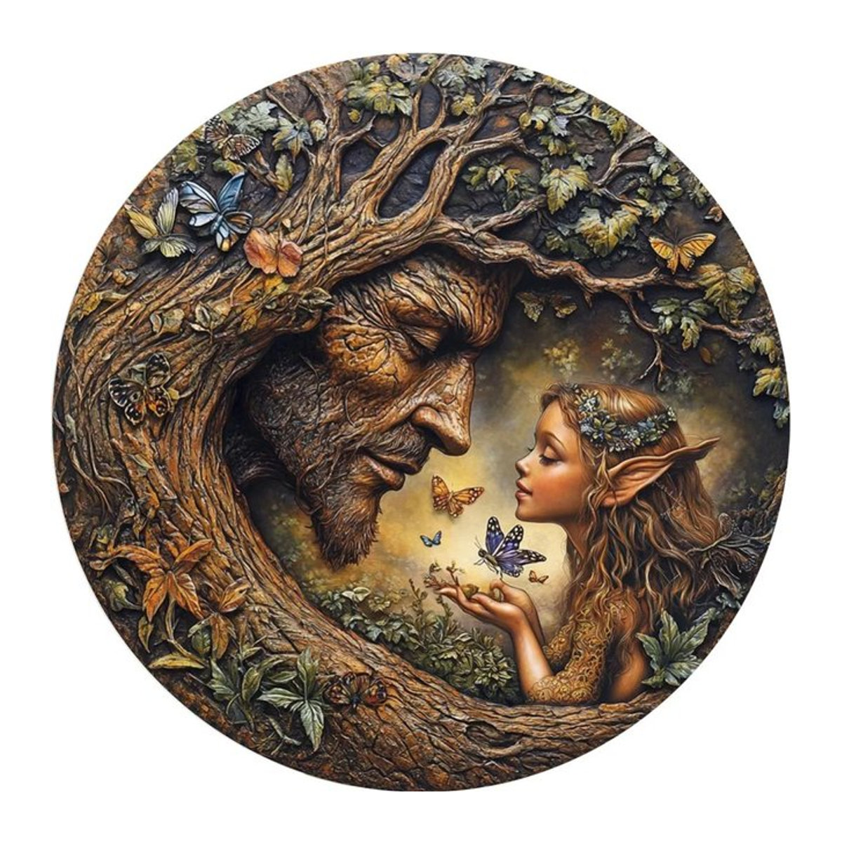 Runde Vintage-Wandkunst von Potdemiel mit floralem Design in Braun, Durchmesser: 20 cm - Bild 1