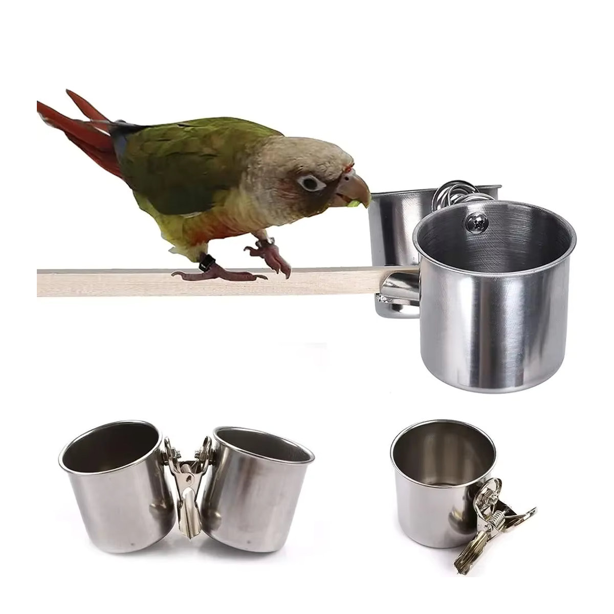 Runde Vogelfutter-Tasse aus Edelstahl als Fütterungsschale für Vögel und Papageien in der Voliere - Bild 7