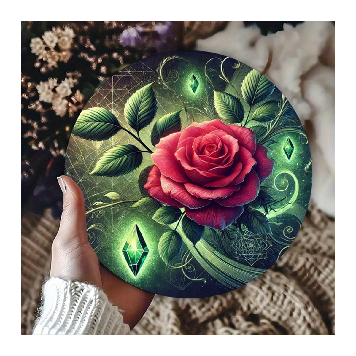 Runde Wanddekoration aus Metall mit floralem Rosenmuster, mehrfarbig, B/H: 20,32 x 20,32 cm - Bild 1