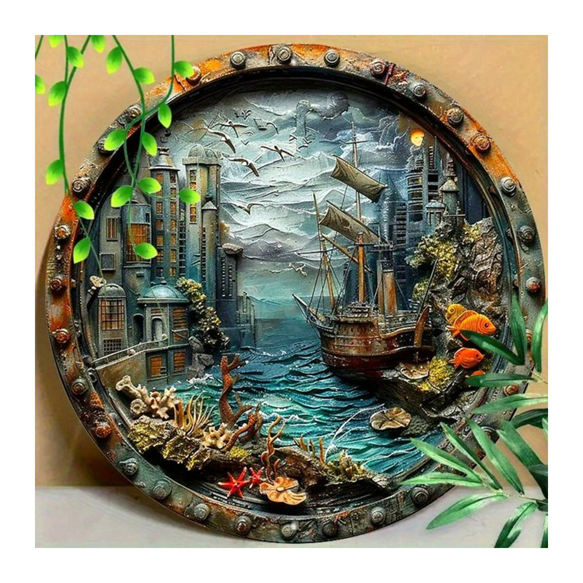 Runde Wanddekoration aus Metall von Hello Young im Stil des postapokalyptischen Surrealismus, mehrfarbig, Durchmesser: 20 cm - Bild 1