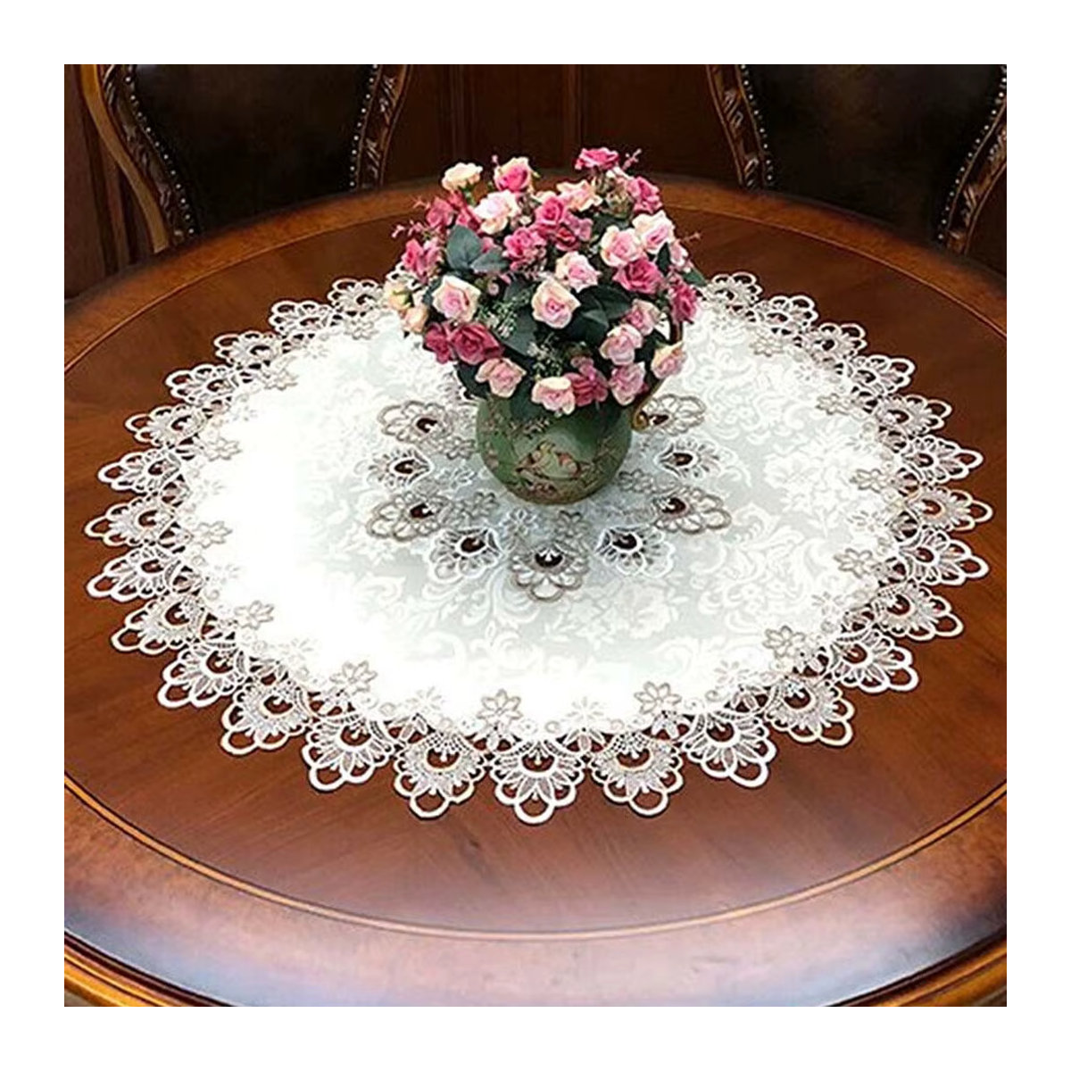 Runde weiße Tischdecke mit floraler Spitze als dekorative Tischabdeckung für dein Zuhause oder dein nächstes Festbankett - Bild 3