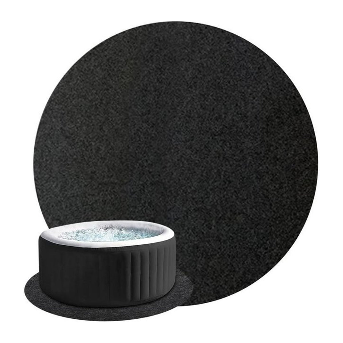 Runde Whirlpool-Bodenbasis für tragbare Spas, schwarz, 145 Zoll, wasserdicht und rutschfest Bodenschutzmatte aus Textil - Bild 1