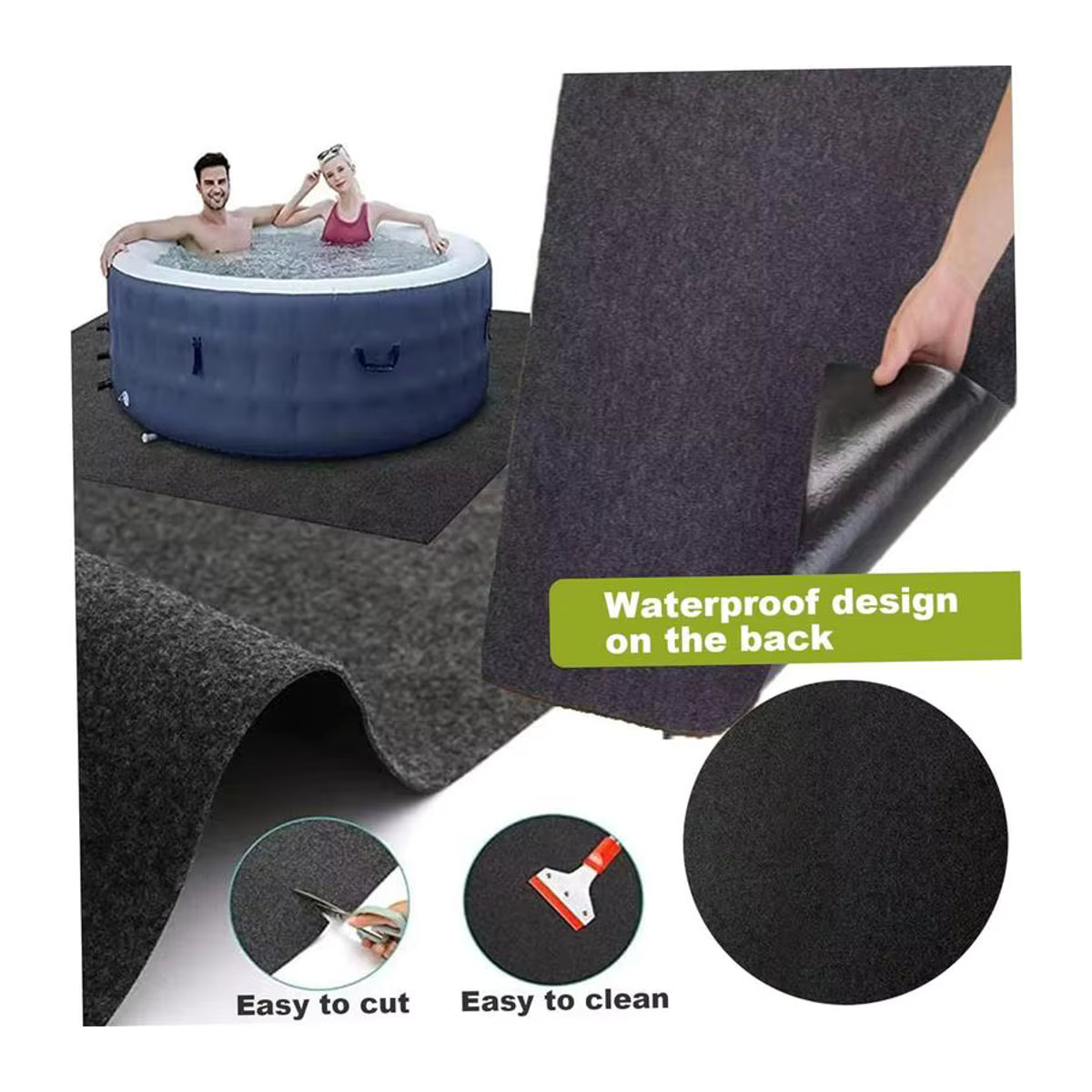 Runde Whirlpool-Bodenbasis für tragbare Spas, schwarz, 145 Zoll, wasserdicht und rutschfest Bodenschutzmatte aus Textil - Bild 3