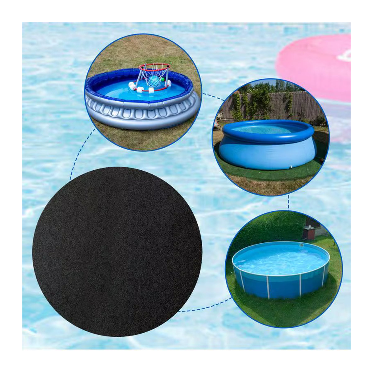 Runde Whirlpool-Bodenbasis für tragbare Spas, schwarz, 145 Zoll, wasserdicht und rutschfest Bodenschutzmatte aus Textil - Bild 5