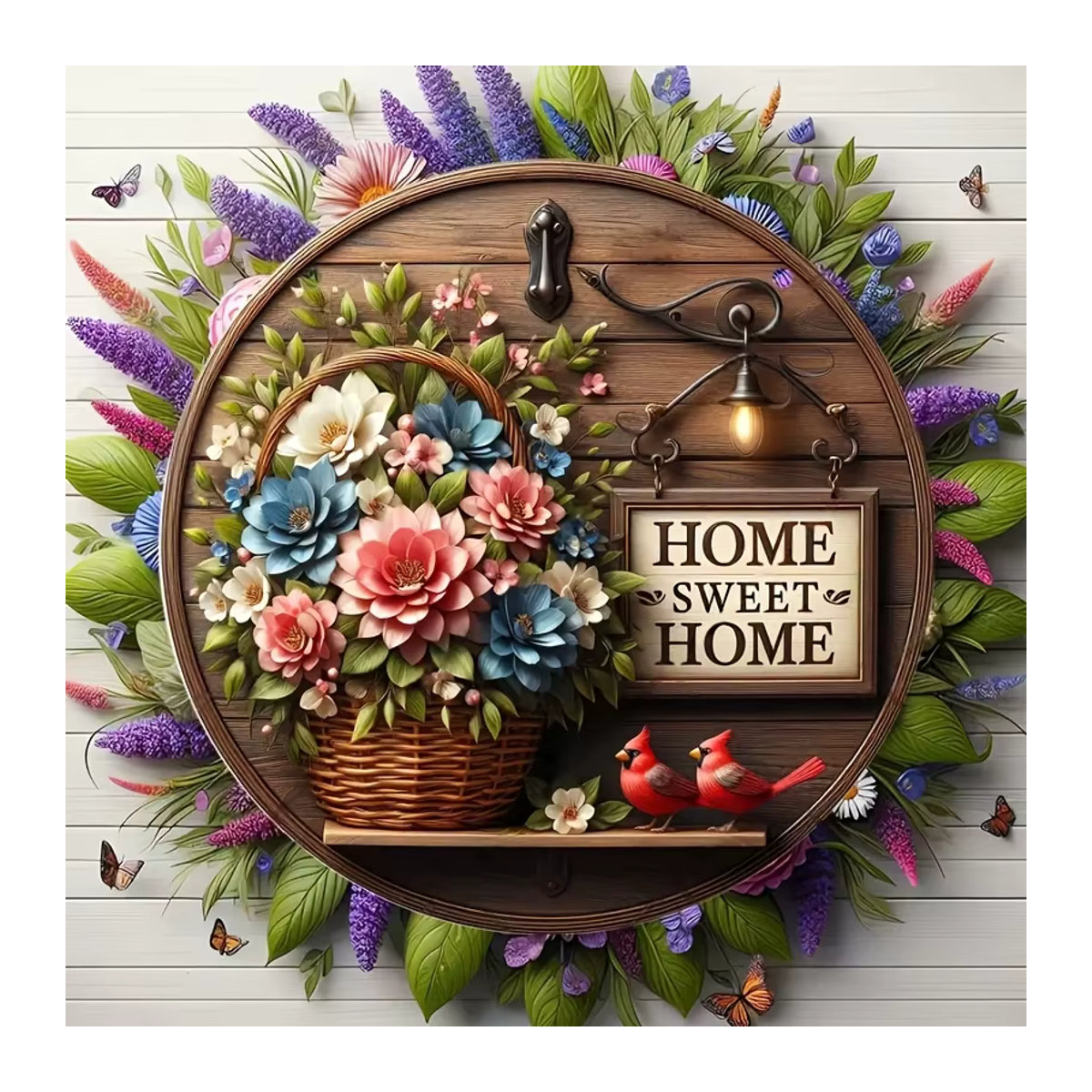 Runder 2D-Frühlings-Blumenkranz aus Holz in Mehrfarbig als Wandkunst im Landhausstil, Durchmesser: 20,3 cm - Bild 2