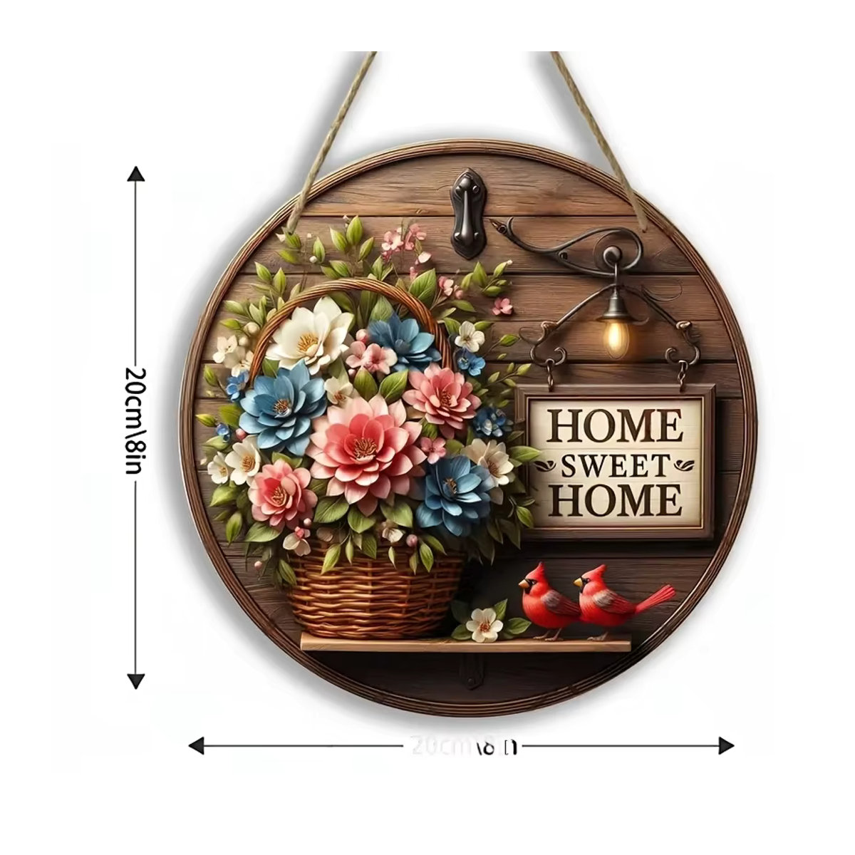 Runder 2D-Frühlings-Blumenkranz aus Holz in Mehrfarbig als Wandkunst im Landhausstil, Durchmesser: 20,3 cm - Bild 5