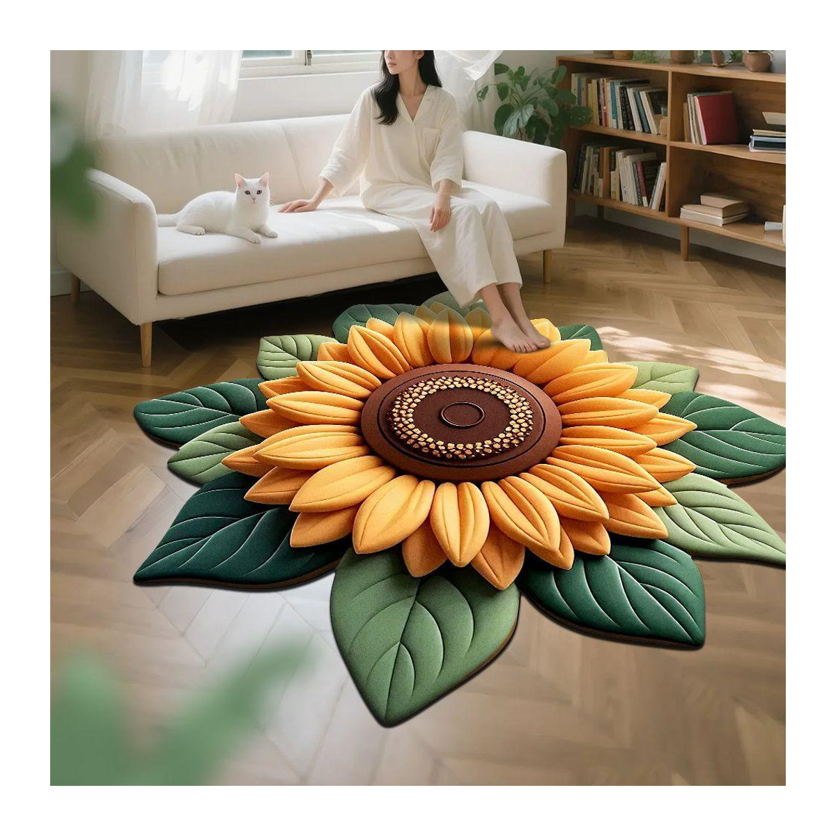 Runder 3D Blumenteppich in Form einer Pfingstrose von Chocolate Home in Gelb, Durchmesser: 50 cm - Bild 1