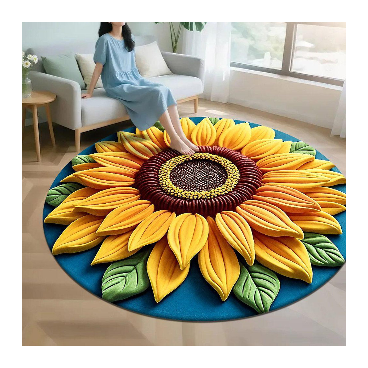 Runder 3D Blumenteppich in Form einer Pfingstrose von Chocolate Home in Gelb, Durchmesser: 50 cm - Bild 2