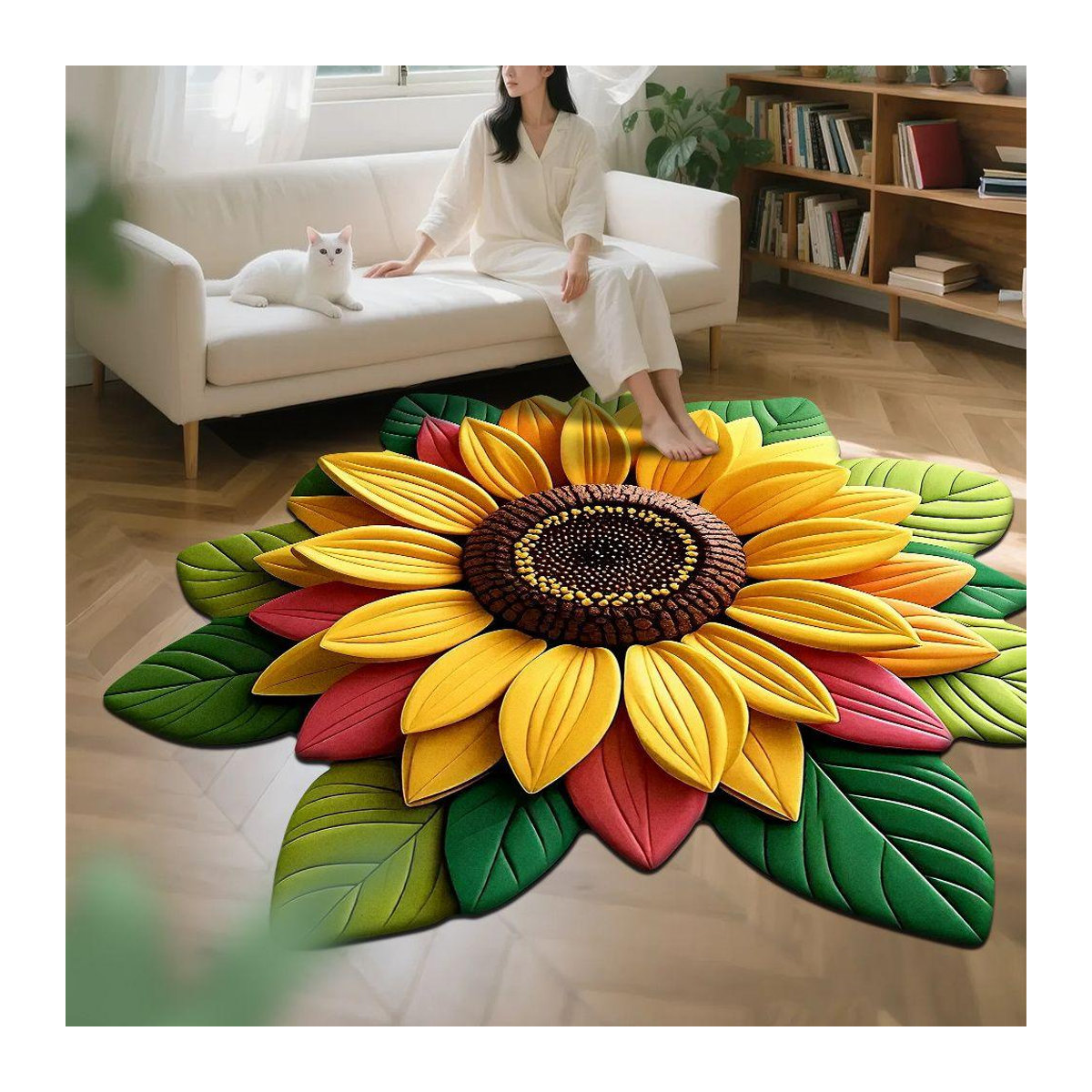 Runder 3D Blumenteppich in Form einer Pfingstrose von Chocolate Home in Gelb, Durchmesser: 50 cm - Bild 4