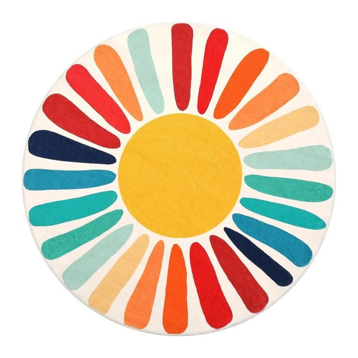 Runder Boho-Teppich von Binchi Furniture mit Regenbogen-Sonnen-Druck, waschbar und rutschfest, mehrfarbig - Bild 1