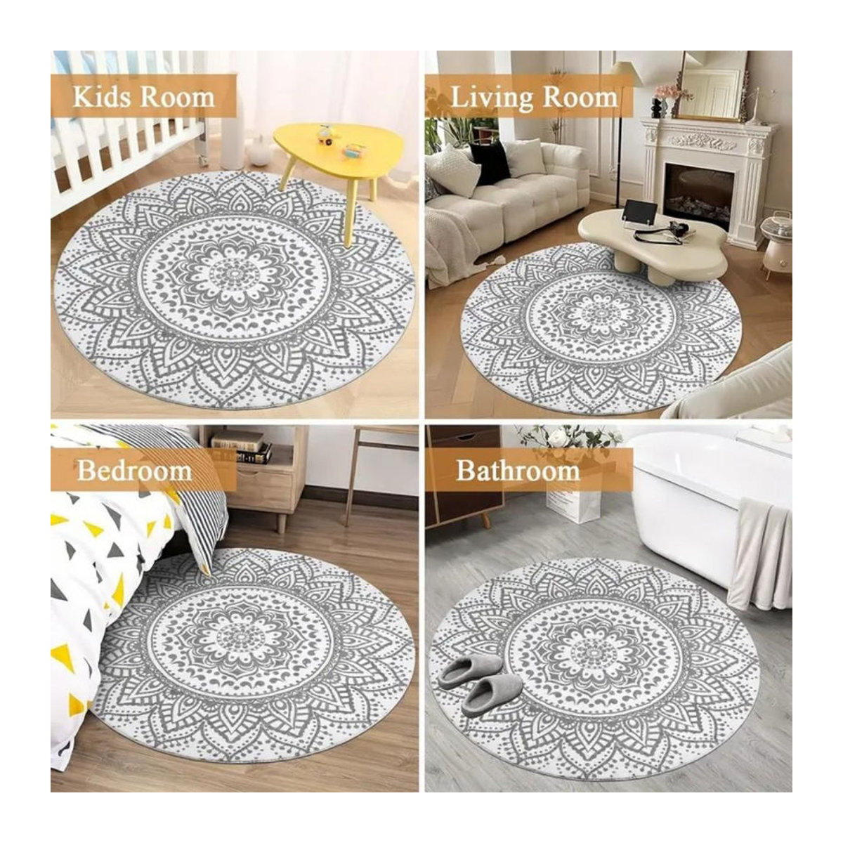 Runder Boho-Teppich von Binchi Furniture mit Regenbogen-Sonnen-Druck, waschbar und rutschfest, mehrfarbig - Bild 2