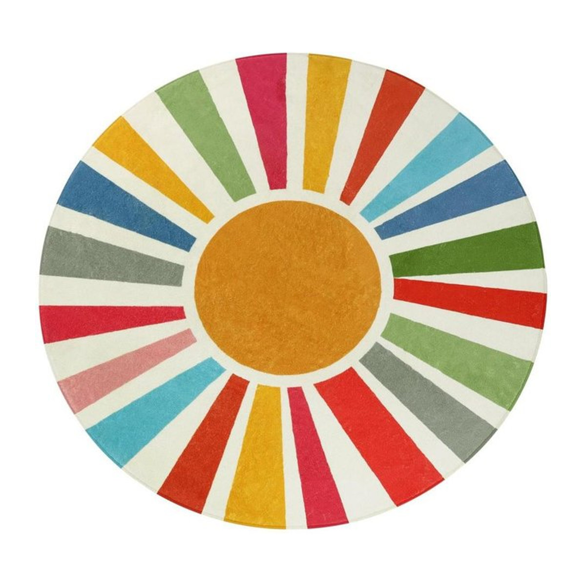 Runder Boho-Teppich von Binchi Furniture mit Regenbogen-Sonnen-Druck, waschbar und rutschfest, mehrfarbig, Durchmesser: 80 cm - Bild 1