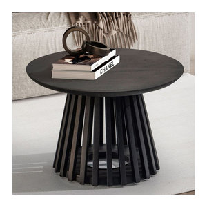 Runder Couchtisch FineBuy aus Massivholz in Schwarz, B/T/H: 60 x 60 x 41 cm