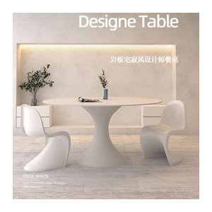 Runder Esstisch DUTRIEUX aus Naturstein in Weiß und Creme mit Drehteller, Durchmesser: 90 cm