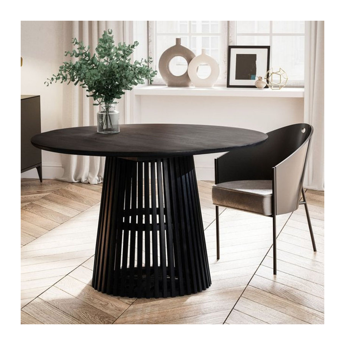 Runder Esstisch Finebuy aus Massivholz und Metall in Schwarz, Durchmesser: 120 cm, Höhe: 77 cm - Bild 1