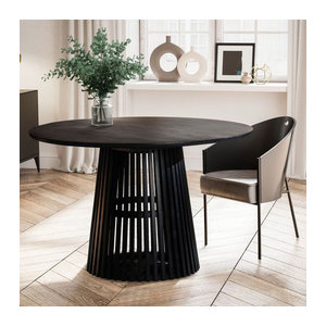 Runder Esstisch Finebuy aus Massivholz und Metall in Schwarz, Durchmesser: 120 cm, Höhe: 77 cm