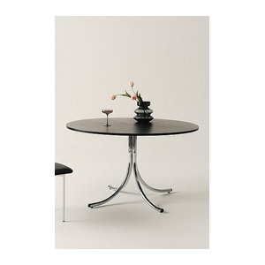 Runder Esstisch Jotex in Nussbaum und Weiß im Retro-Modern Design mit Durchmesser: 130 cm und Höhe: 76 cm