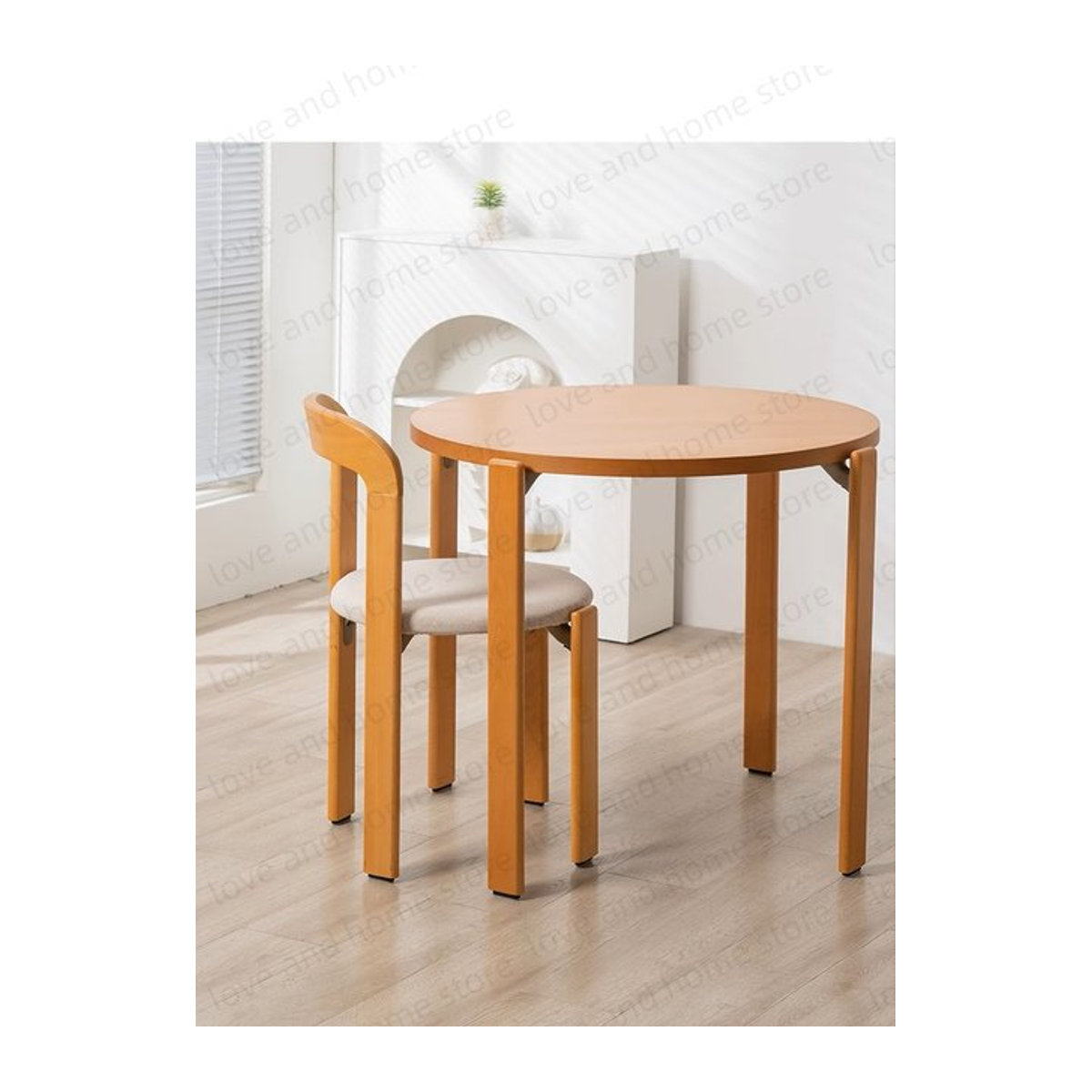 Runder Esstisch Nordic Rey Home aus massivem Buchenholz mit Aluminiumanschluss in Schwarz - Bild 1