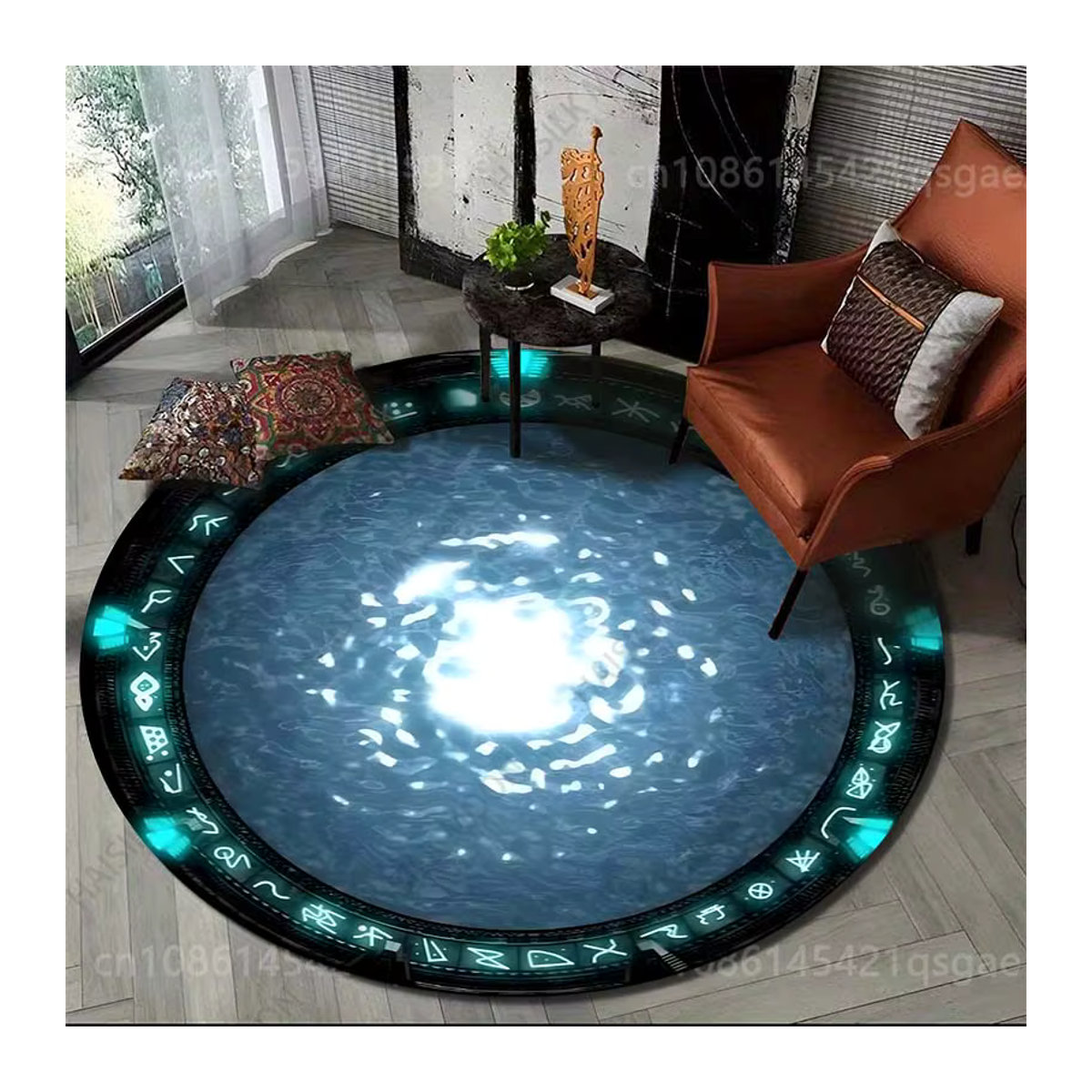 Runder Flanellteppich von HAISILK MOON mit blauem Stargate-Aufdruck und rutschfester Unterseite - Bild 2
