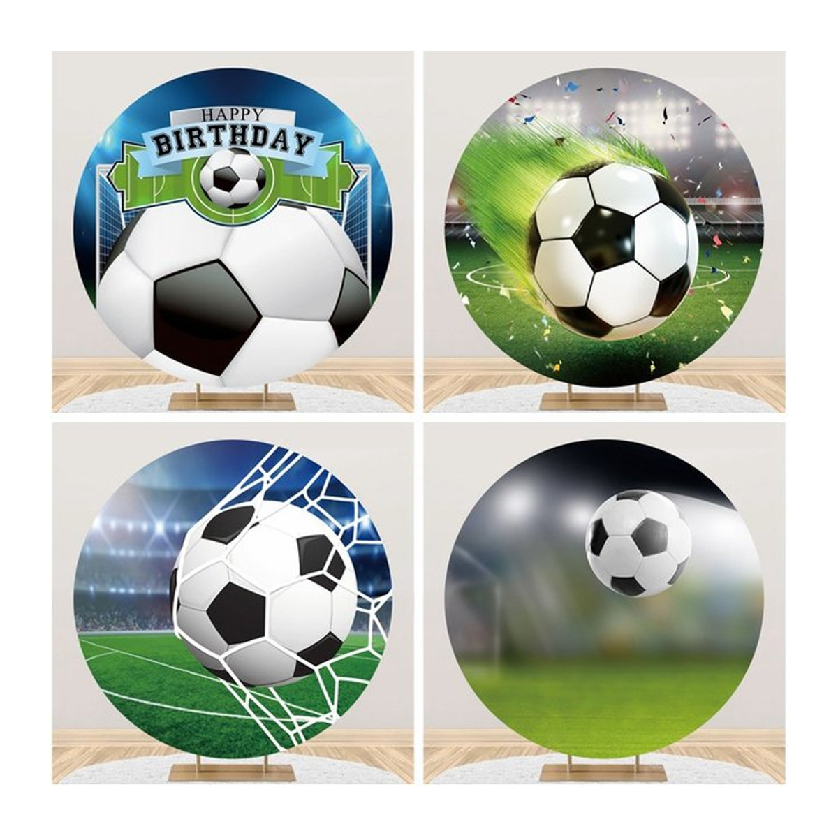 Runder Fotohintergrund mit Fußball-Stadion-Motiv für Geburtstage und Babypartys, mehrfarbig - Bild 1