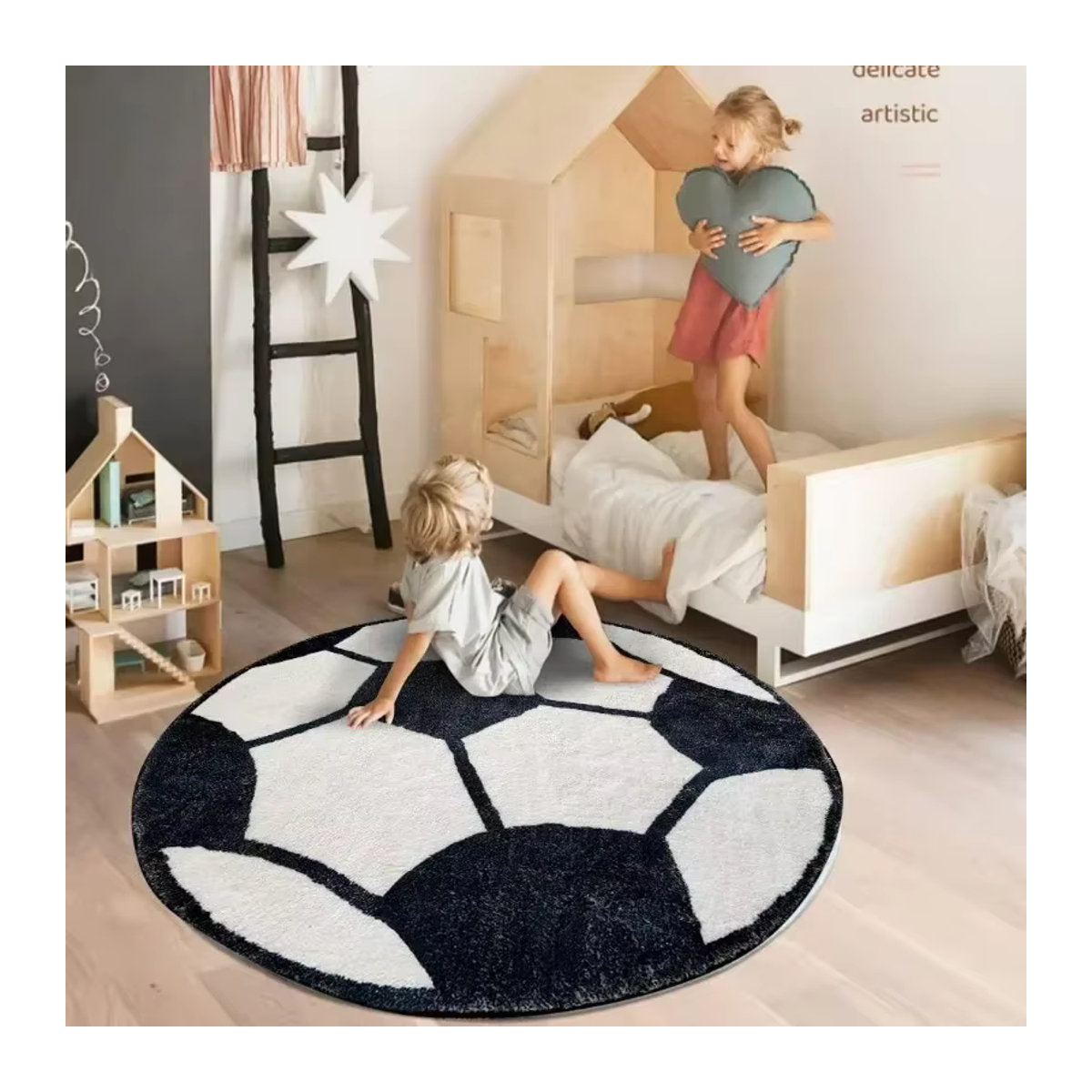 Runder Fußballteppich von DHDH in Weiß mit Sportmotiv für Kinderzimmer, Wohnzimmer und Schlafzimmer - Bild 3