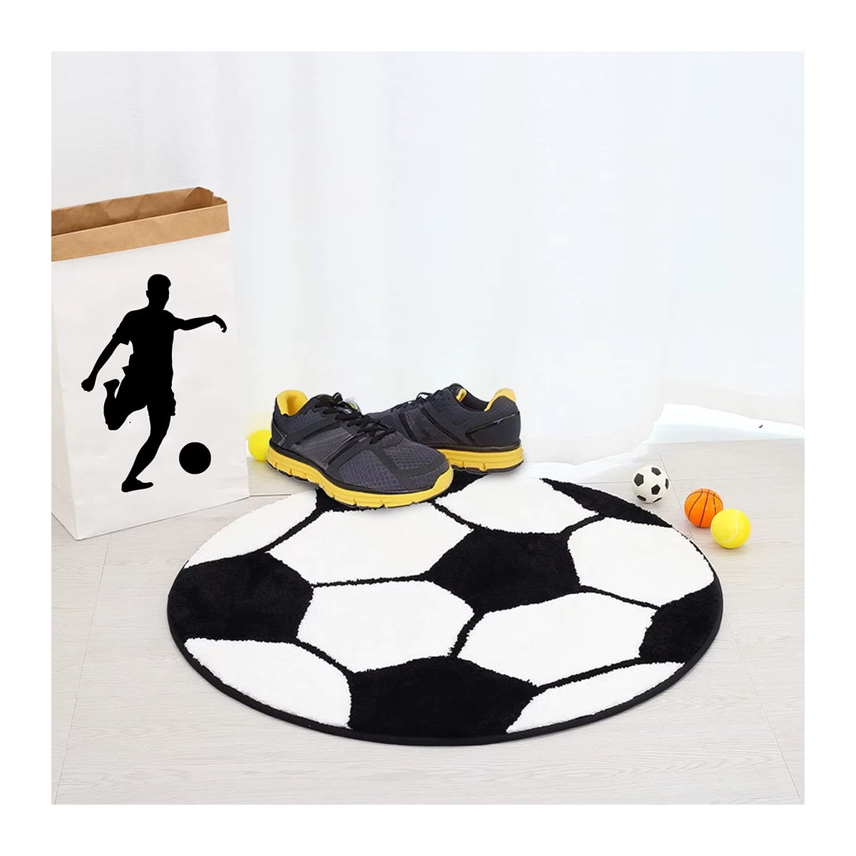 Runder Fußballteppich von DHDH in Weiß mit Sportmotiv für Kinderzimmer, Wohnzimmer und Schlafzimmer - Bild 4