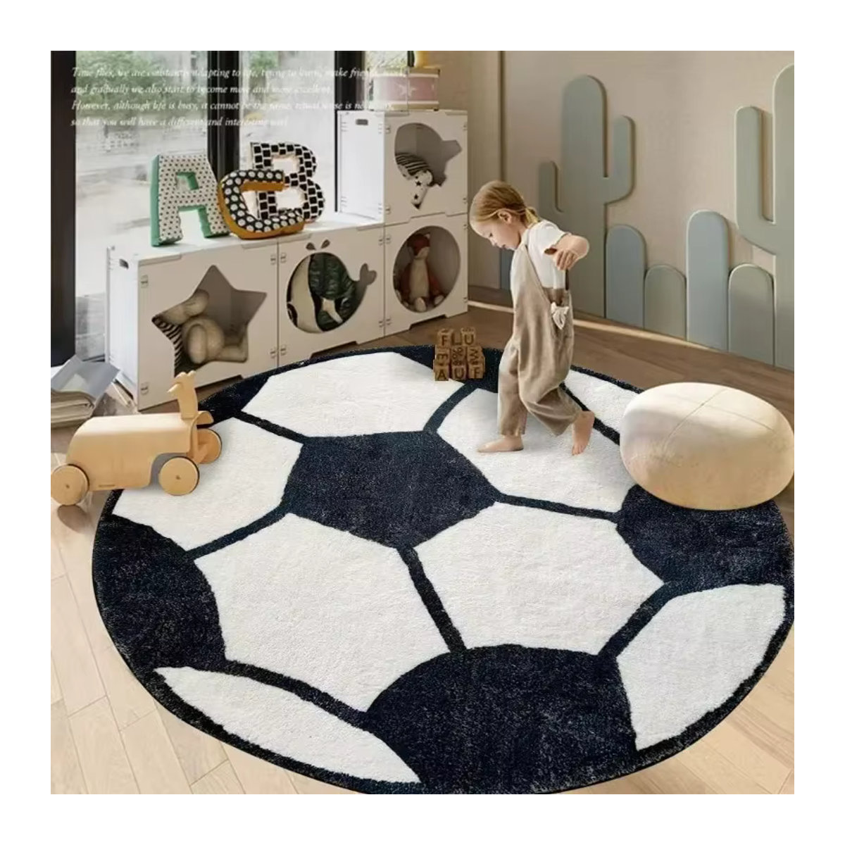 Runder Fußballteppich von DHDH in Weiß mit Sportmotiv für Kinderzimmer, Wohnzimmer und Schlafzimmer - Bild 6
