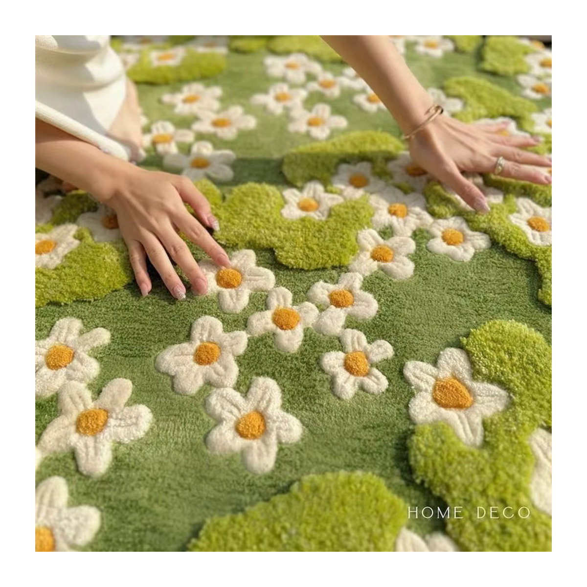 Runder handgemachter Acryl Teppich mit Blumenmuster von LTSCILOVCH in Grün für Wohnzimmer und Schlafzimmer - Bild 5