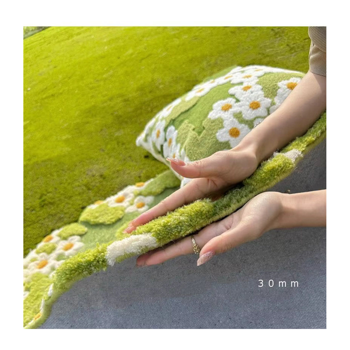 Runder handgemachter Acryl Teppich mit Blumenmuster von LTSCILOVCH in Grün für Wohnzimmer und Schlafzimmer - Bild 6